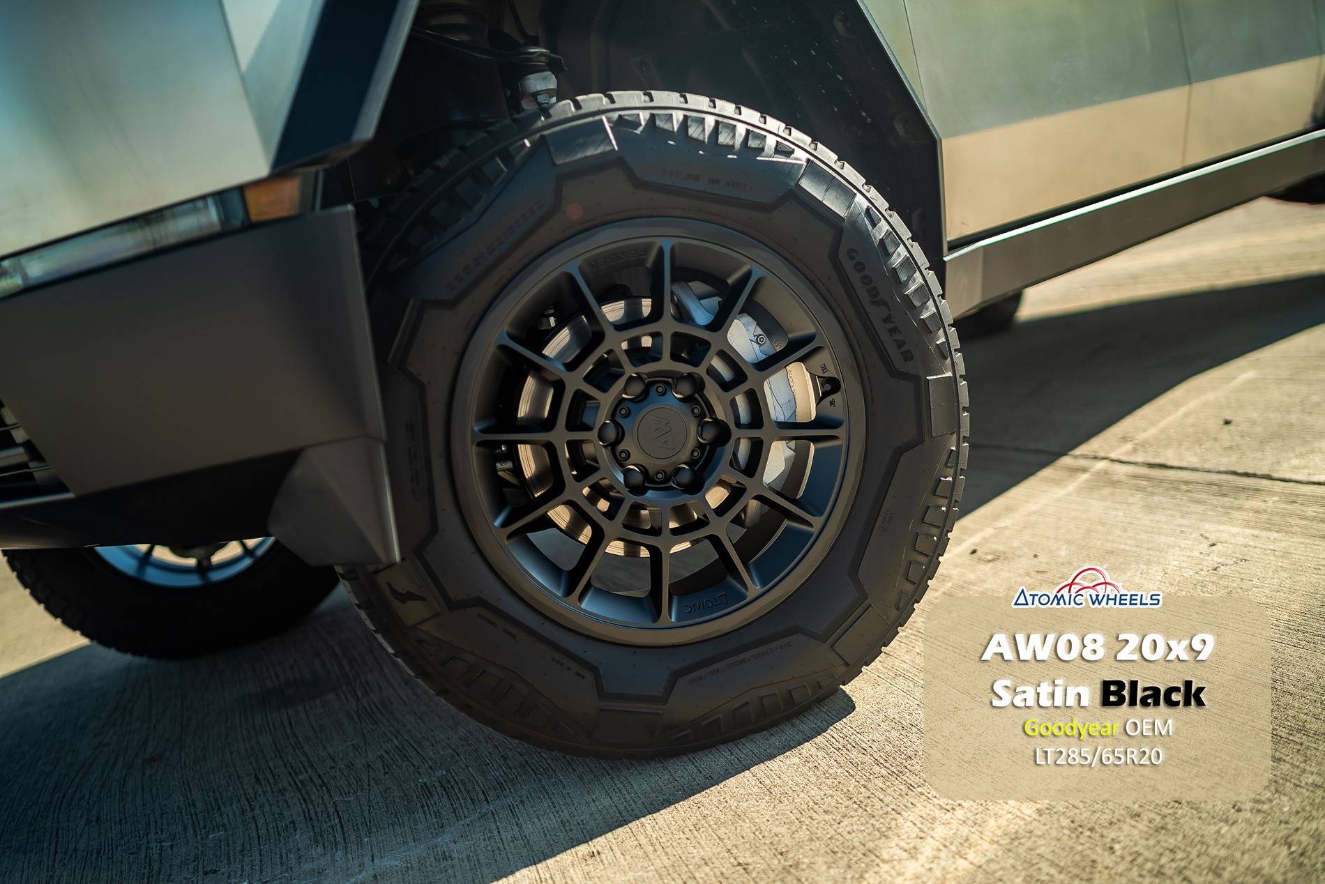 Tesla Cybertruck Fully Forged Atomic Wheels for Tesla Cybetruck AW08_20_Satin_Black_Cybertruck_stamp_site4