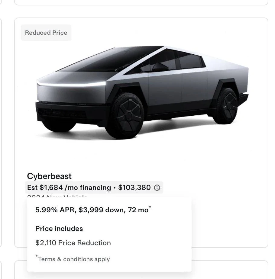 Tesla Cybertruck Existing Cybertruck inventory discounts up to $2,110 off Ghtg22bXUAAd7nL