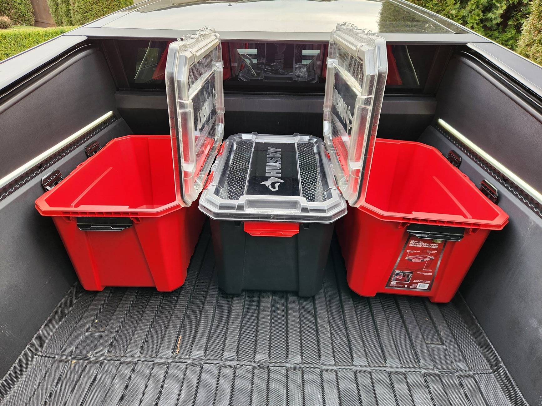 Tesla Cybertruck Husky Storage Containers fit nicely in Cybertruck bed 20250123_153318