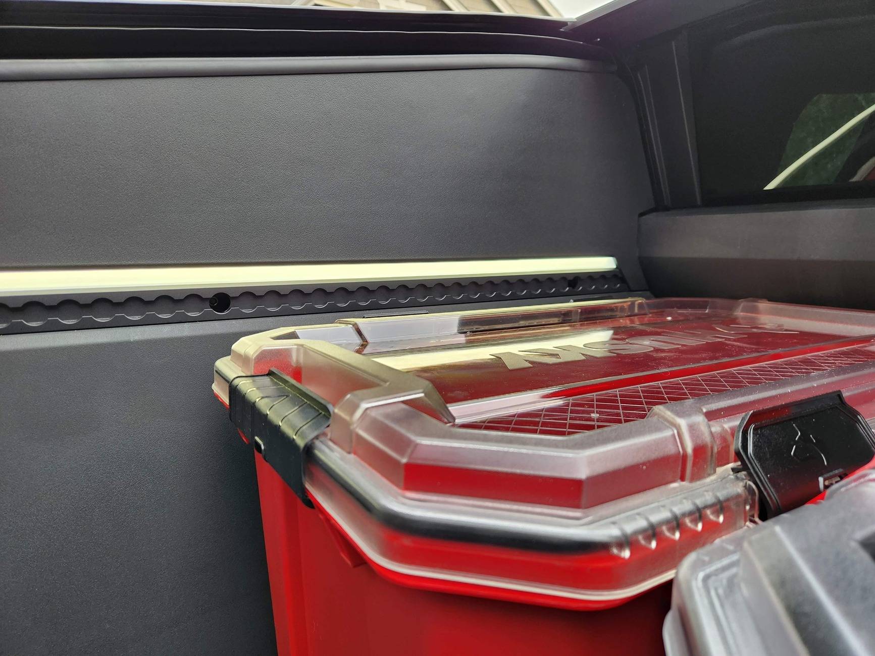 Tesla Cybertruck Husky Storage Containers fit nicely in Cybertruck bed 20250123_153417