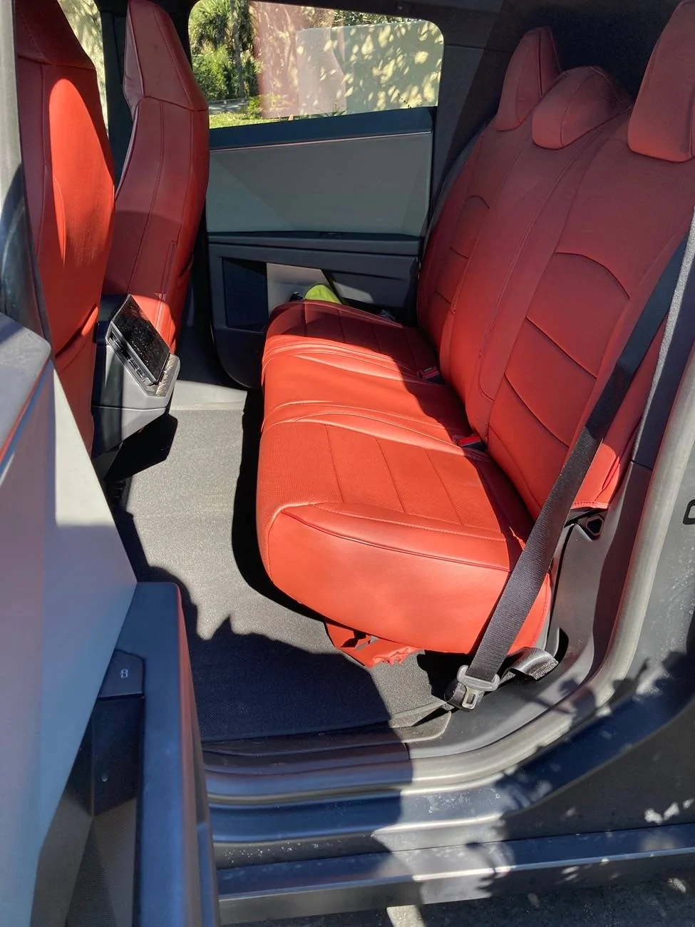 Tesla Cybertruck Red seat covers to add a little color and warmth IMG_2734