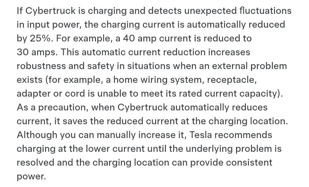 Tesla Cybertruck Charge port blinking amber; but app and truck says I'm charging at 240v, 48a 1000001936