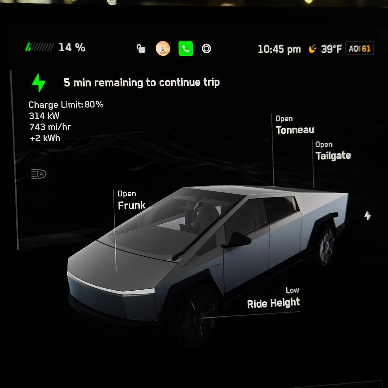 Tesla Cybertruck V4 Supercharger 14% to 56% Test - 15 minutes! IMG_5412