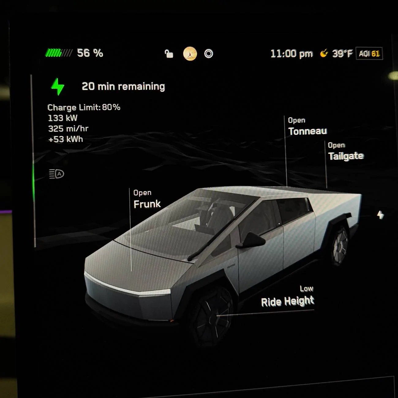 Tesla Cybertruck V4 Supercharger 14% to 56% Test - 15 minutes! IMG_5433
