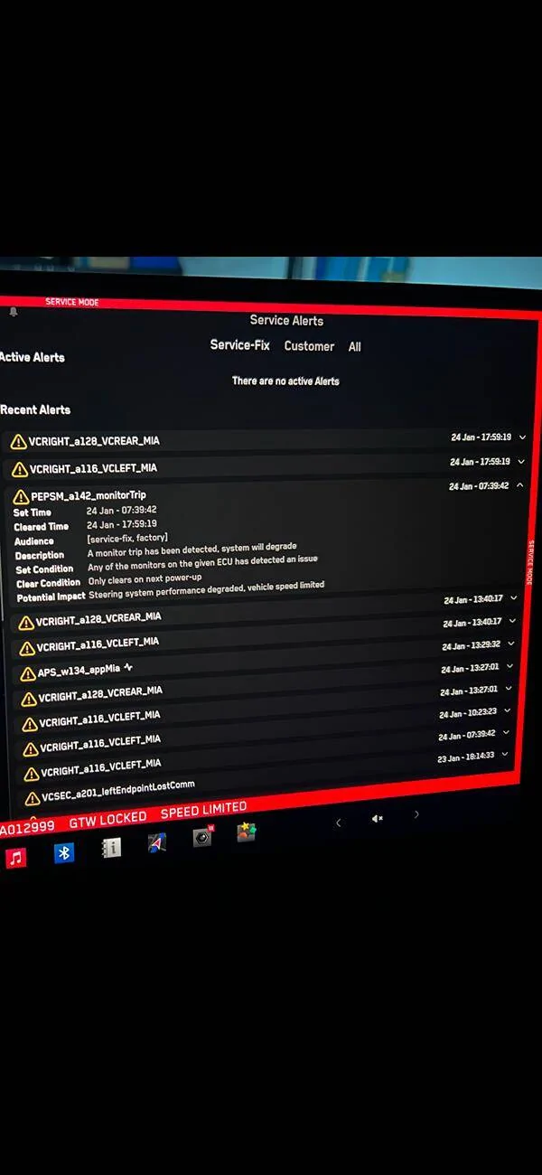 Tesla Cybertruck Alerts in service mode - is this normal?? IMG_3806