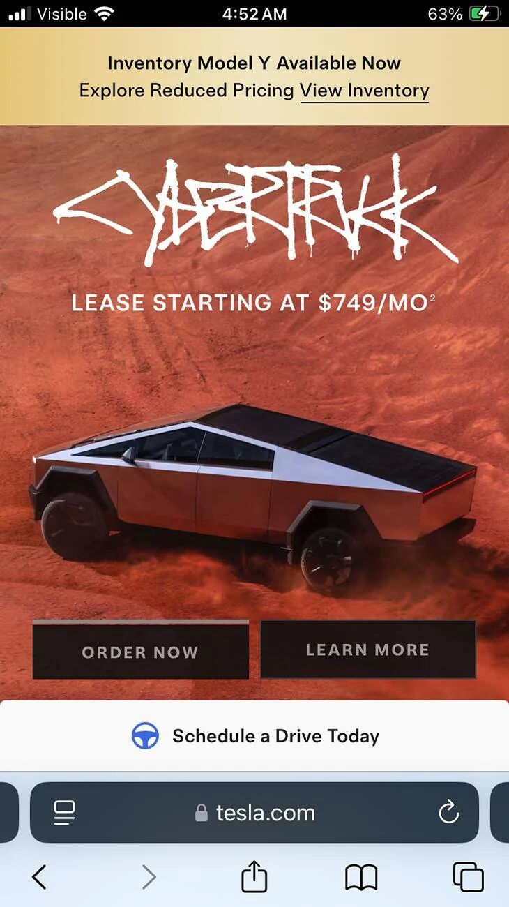 Tesla Cybertruck Cybetruck Lease Price now starting at $749/mo (decreased ~$150/mo) IMG_2787