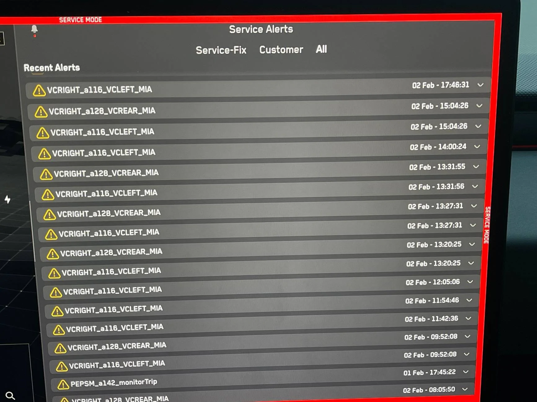 Tesla Cybertruck New Foundation Series Lots of alerts in Service Mode. Is this normal? IMG_3784