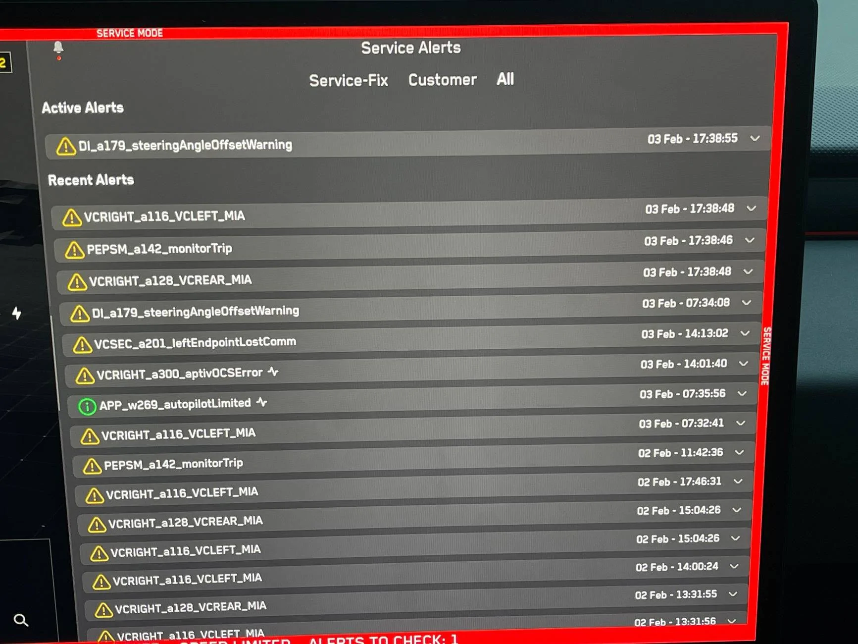 Tesla Cybertruck New Foundation Series Lots of alerts in Service Mode. Is this normal? IMG_3785
