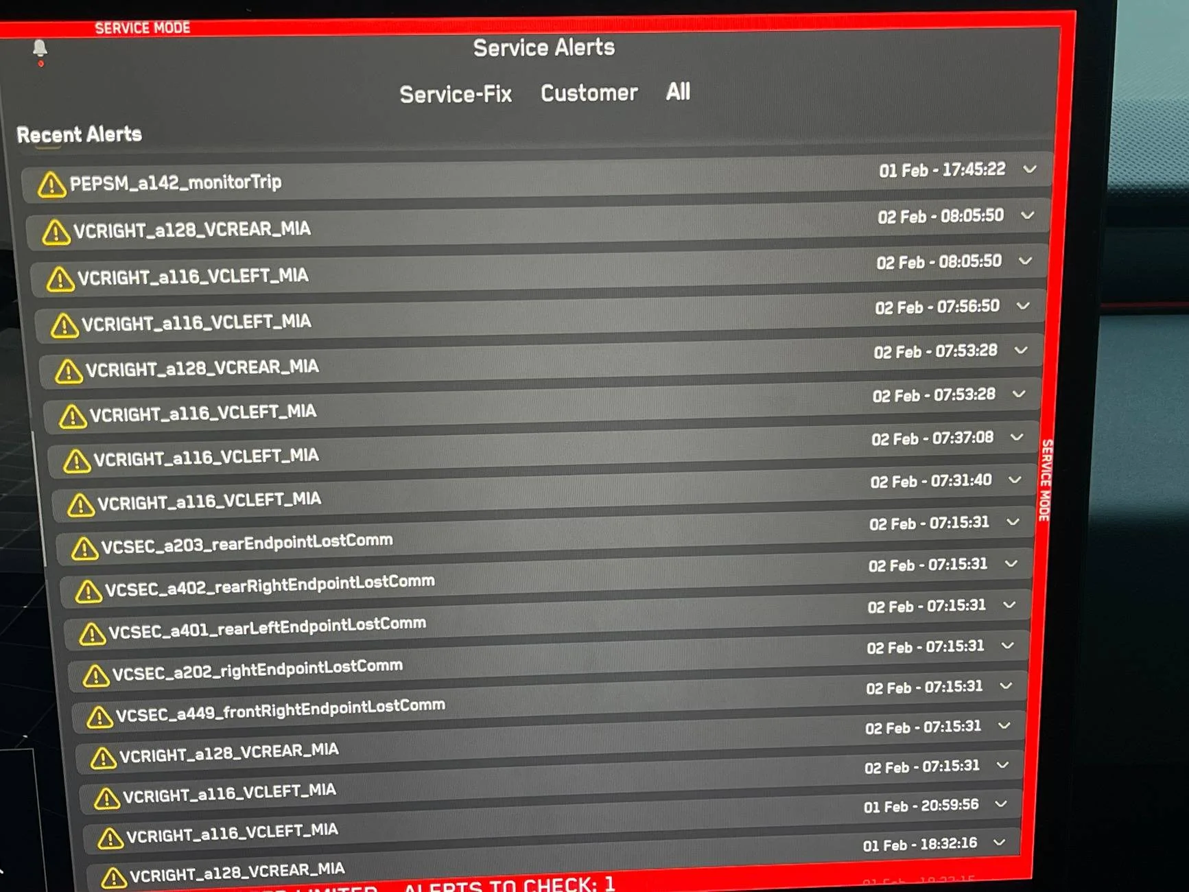 Tesla Cybertruck New Foundation Series Lots of alerts in Service Mode. Is this normal? IMG_3783