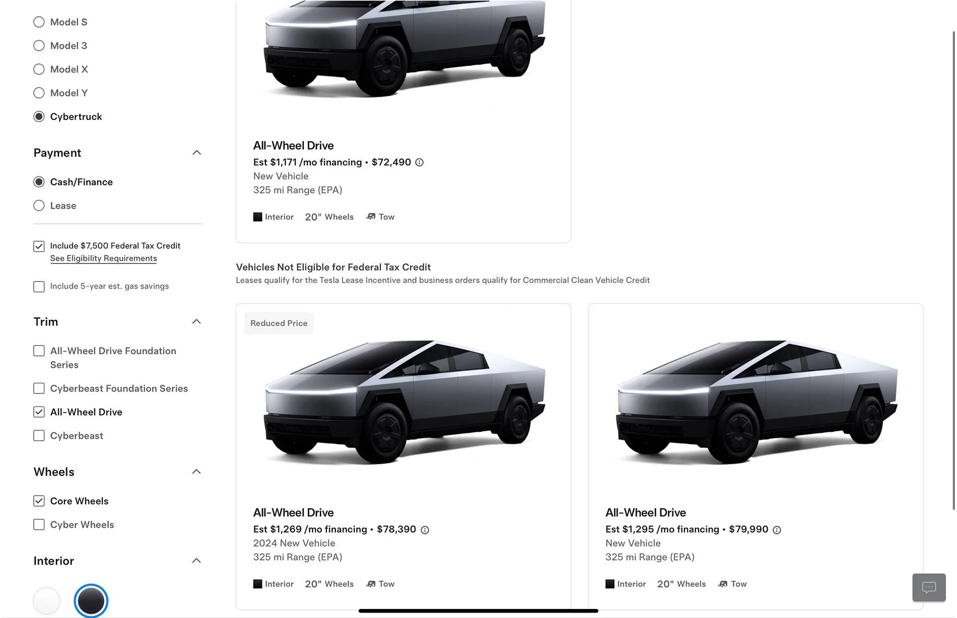 Tesla Cybertruck Why don’t all base (gray interior + core wheels) 2025 AWD qualify for FTC? IMG_1129