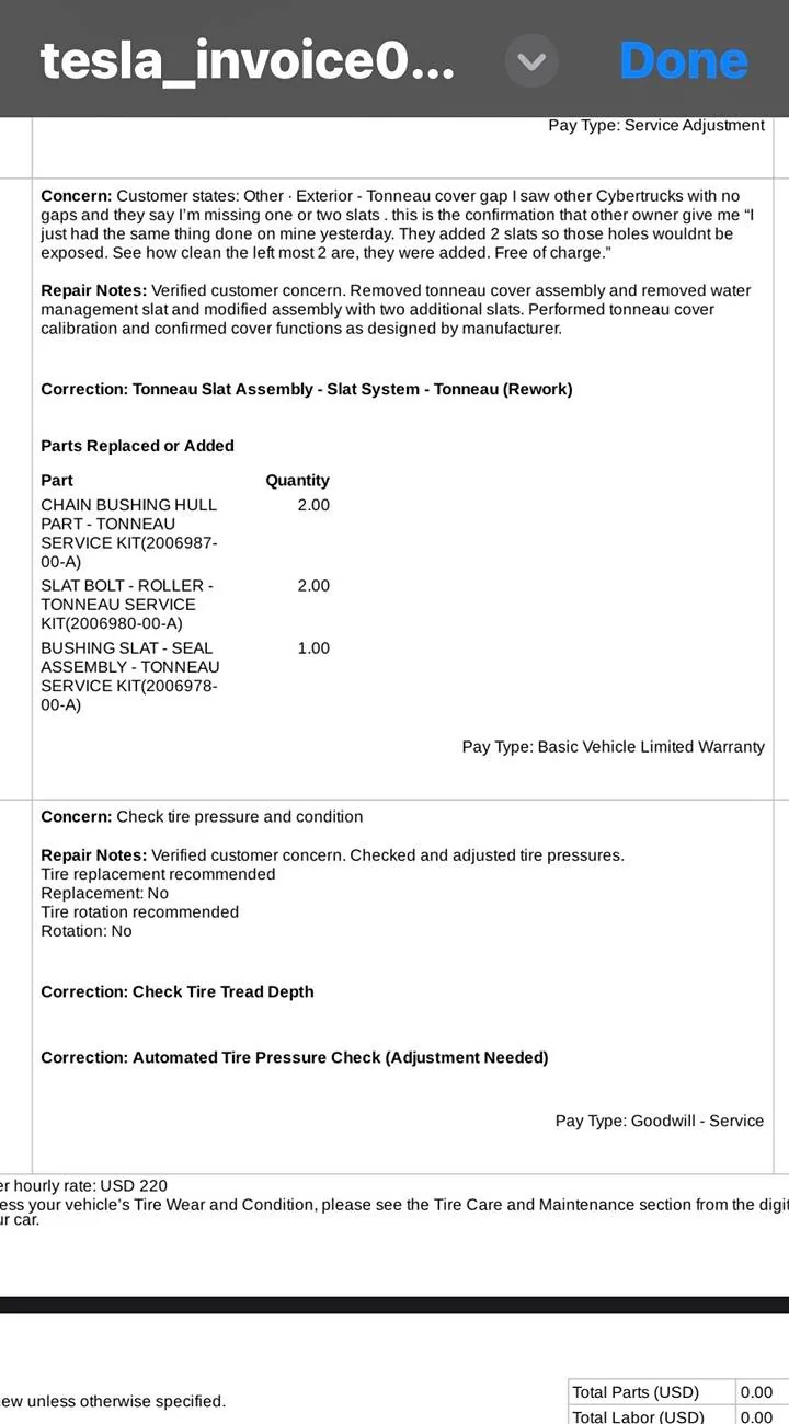 Tesla Cybertruck Tonneau cover gap issue fixed by Service Center under warranty IMG_7028