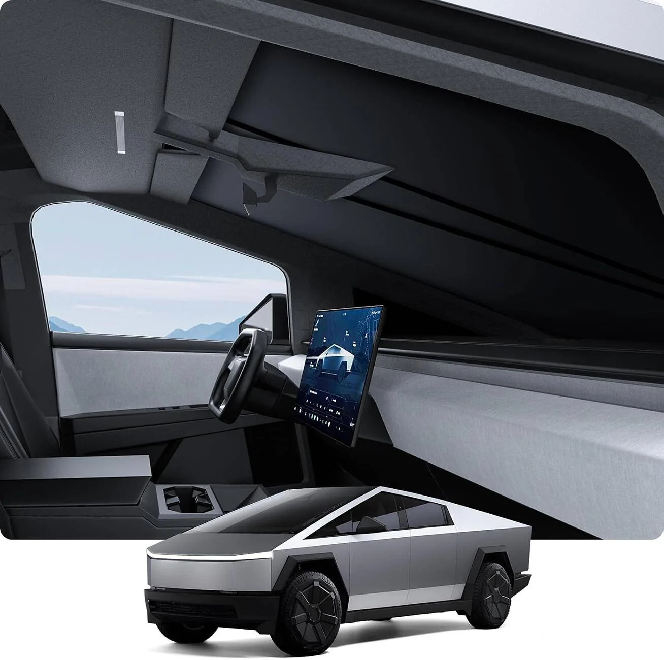Tesla Cybertruck New Arrival! BASENOR Upgrade 2024 2025 Tesla Cybertruck Front Window Sun Shade with Nano Ice Crystal Cooling Technology! 🌞 1739004665900-bq
