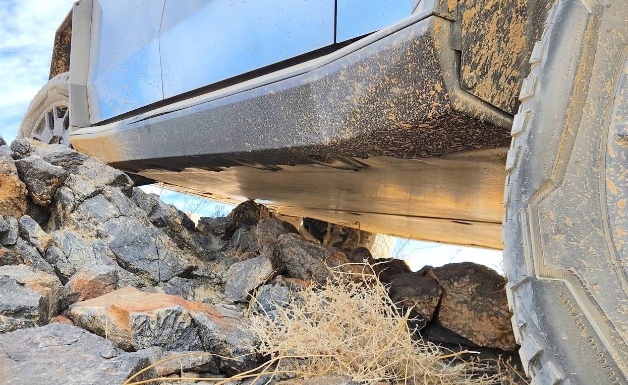Tesla Cybertruck Off-Road Armor Rock Rails / Sliders (Official Tesla) for Cybertruck Coming Soon - First Look Photos Tesla Cybertruck Off-Road Armor OEM Factory 1
