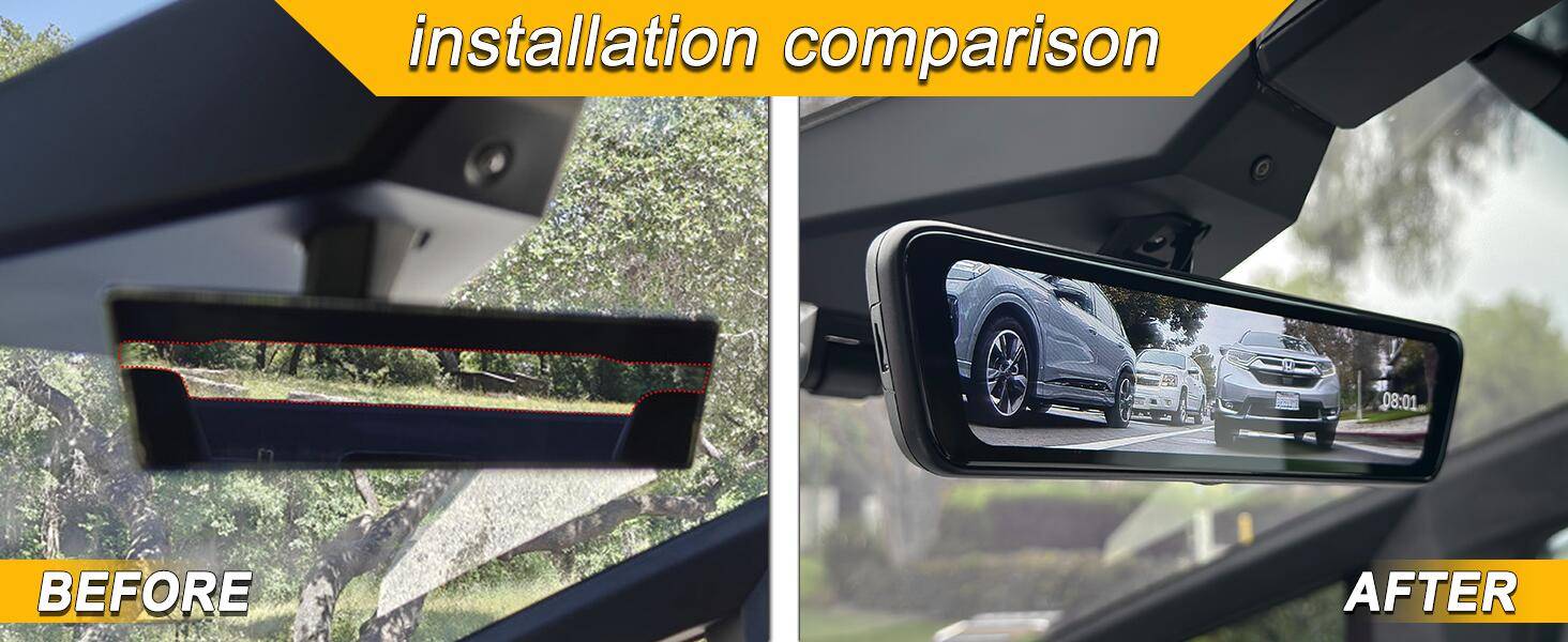 Tesla Cybertruck 8.2'' Media Mirror Dash Cam for Cybertruck Night Vision Rear and Front Recorder 108°(Hansshow) 画板 2