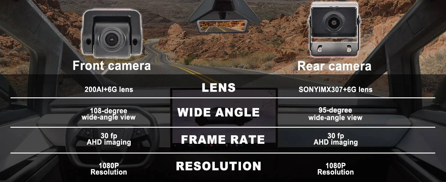 Tesla Cybertruck 8.2'' Media Mirror Dash Cam for Cybertruck Night Vision Rear and Front Recorder 108°(Hansshow)  3