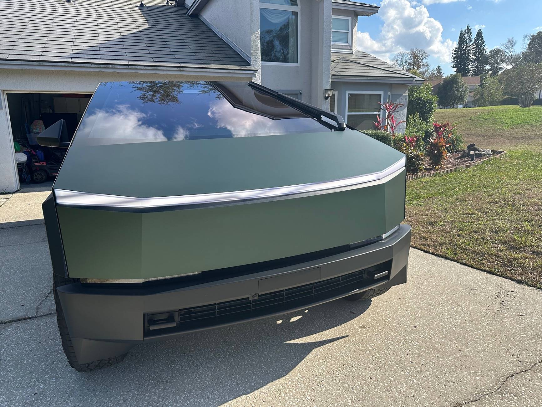 Tesla Cybertruck 3M Vinyl Pine Green Metallic Self Wrap Kit for Cybertruck from Tesbros Results! IMG_2939