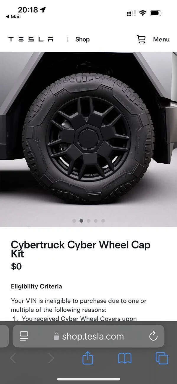 Tesla Cybertruck Free Cyber Wheel Caps from Tesla IMG_9570