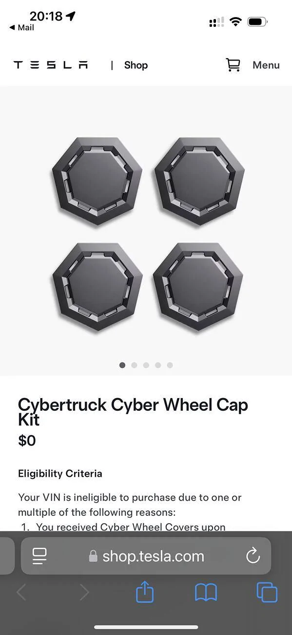 Tesla Cybertruck Free Cyber Wheel Caps from Tesla IMG_9568