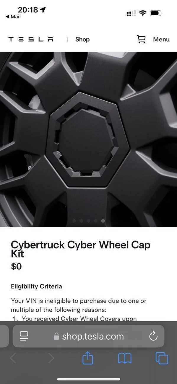Tesla Cybertruck Free Cyber Wheel Caps from Tesla IMG_9569