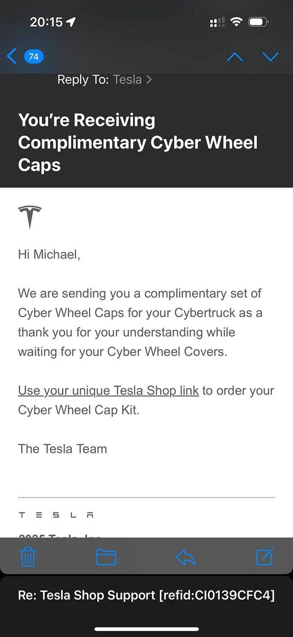 Tesla Cybertruck Free Cyber Wheel Caps from Tesla IMG_9567