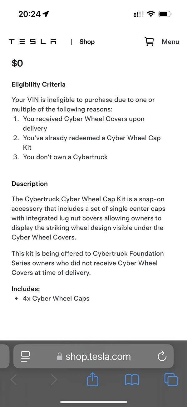 Tesla Cybertruck Free Cyber Wheel Caps from Tesla IMG_9571