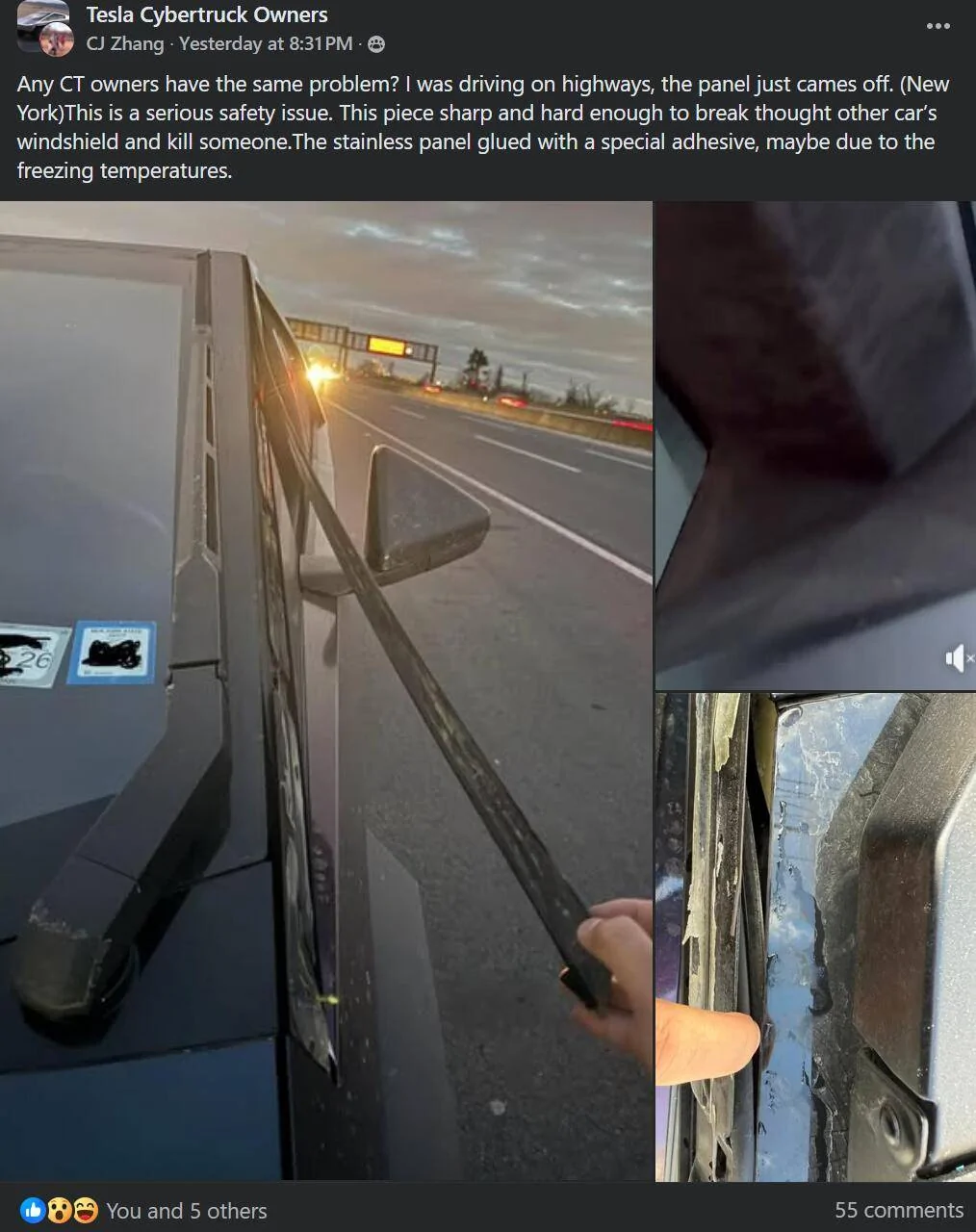 Tesla Cybertruck Cybertruck Stainless Panels are falling off ...Is this a new phenomena? Screenshot 2025-02-11 235345