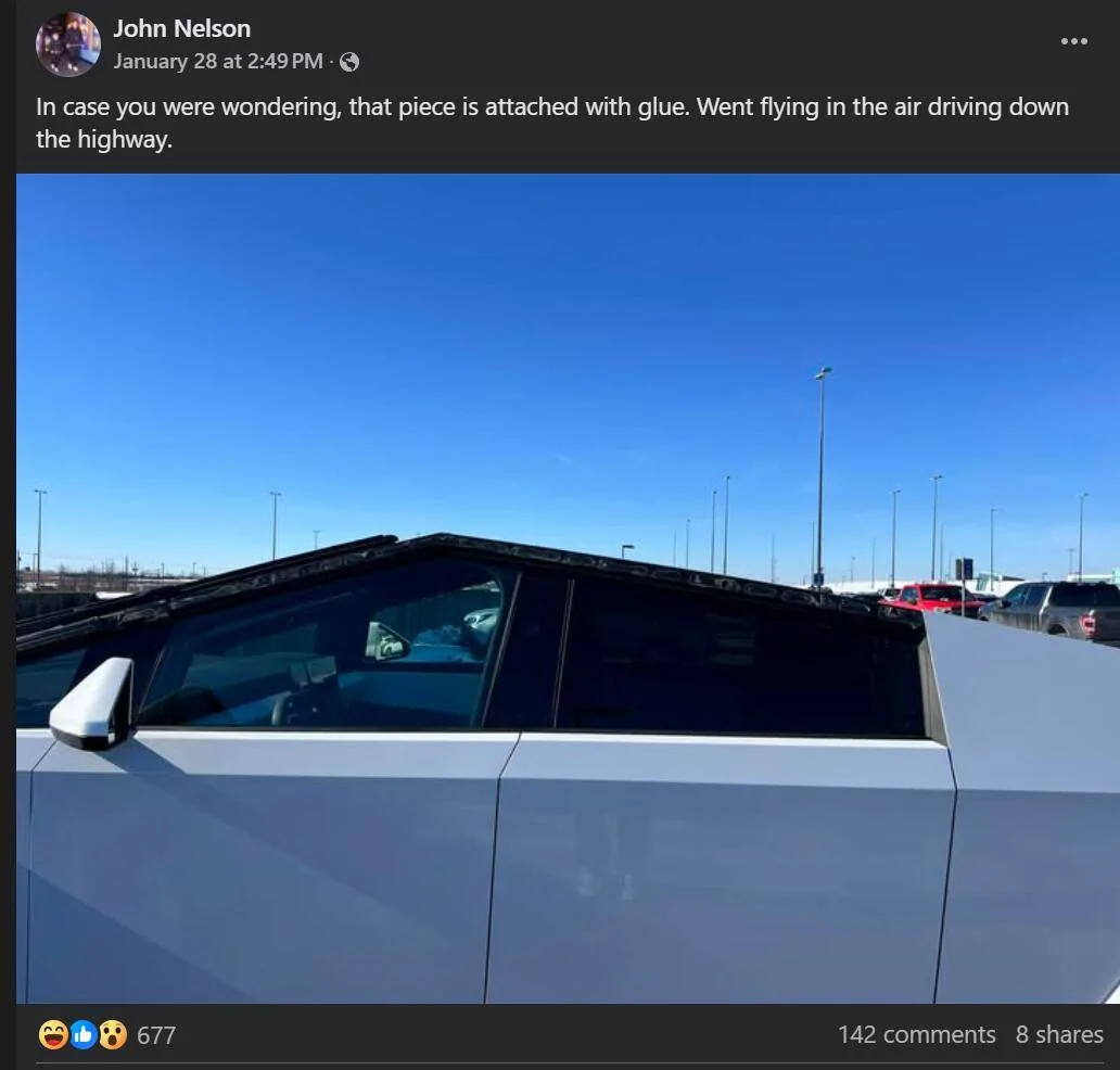 Tesla Cybertruck Cybertruck Stainless Panels are falling off ...Is this a new phenomena? Screenshot 2025-02-11 235232