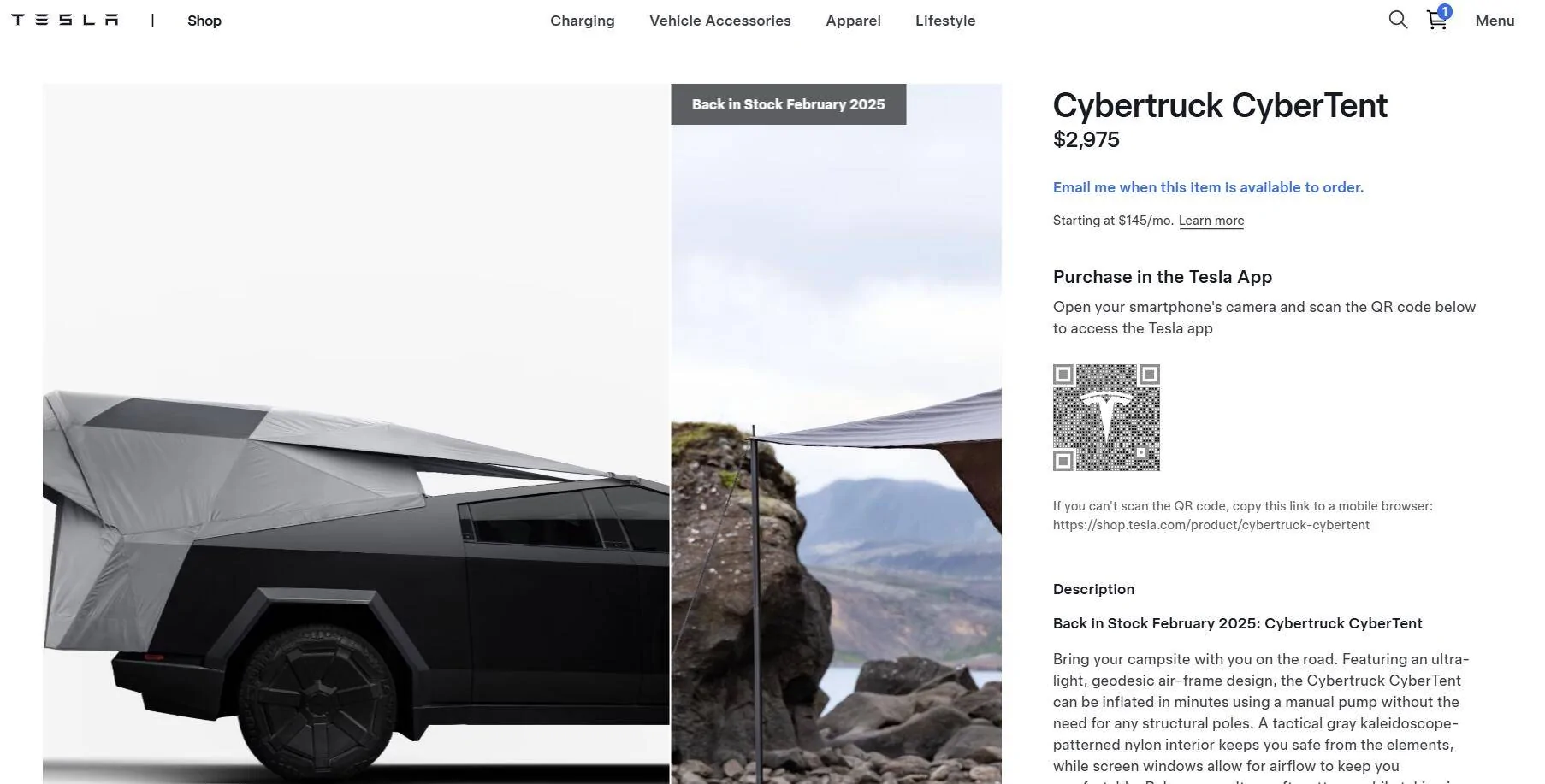 Tesla Cybertruck Cybertent back in stock at Tesla shop 1739376179714-wq