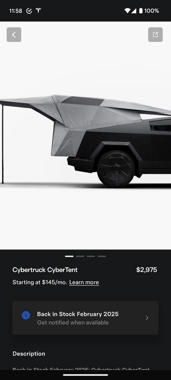 Tesla Cybertruck Cybertent back in stock at Tesla shop 1739379550804-a7