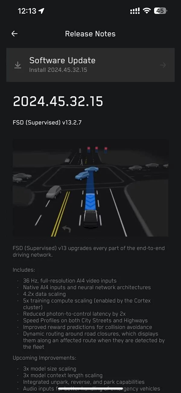 Tesla Cybertruck 2024.45.32.15 (FSD v13.2.7) Update Installed Image_20250212153356