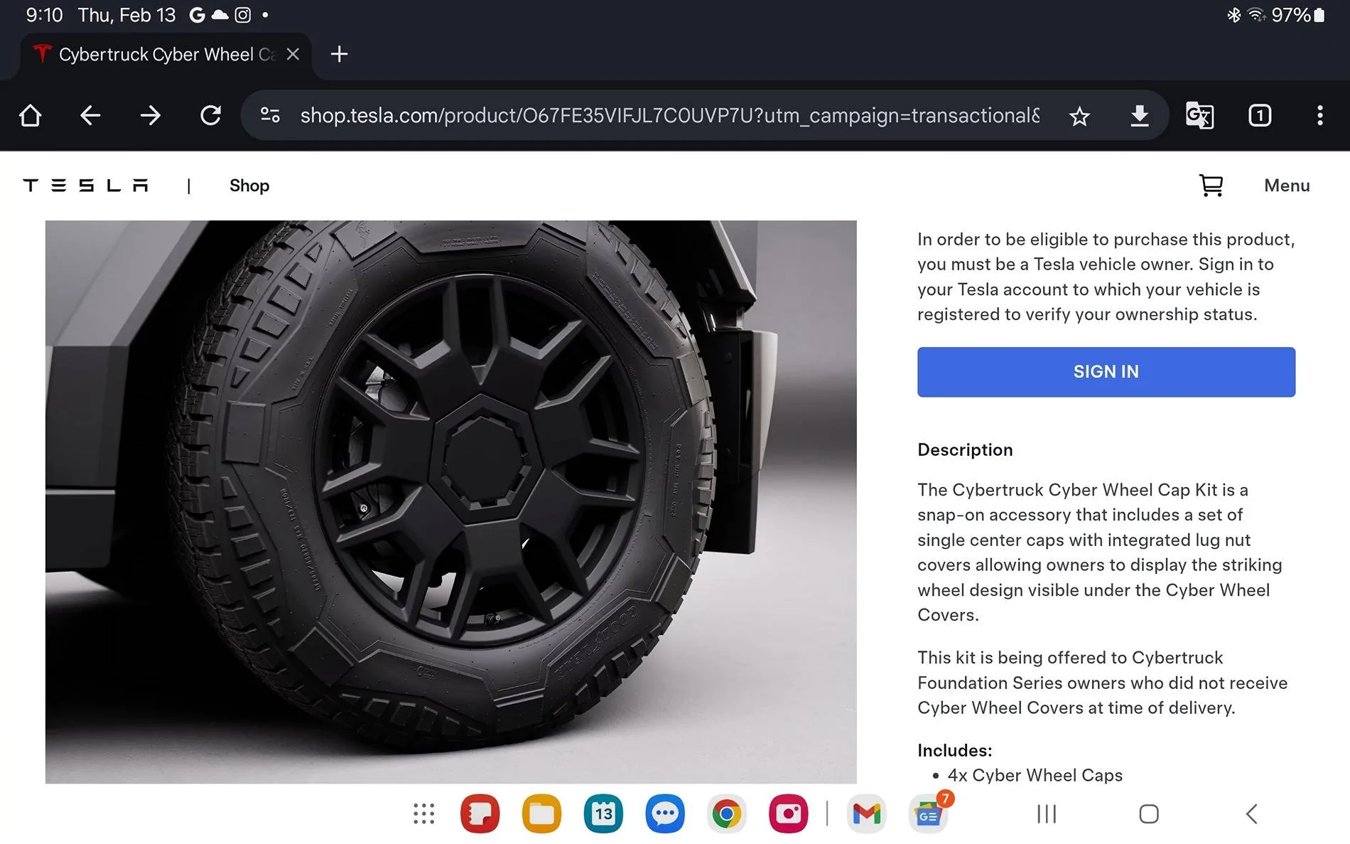Tesla Cybertruck Free Cyber Wheel Caps from Tesla Screenshot_20250213_091048_Chrom