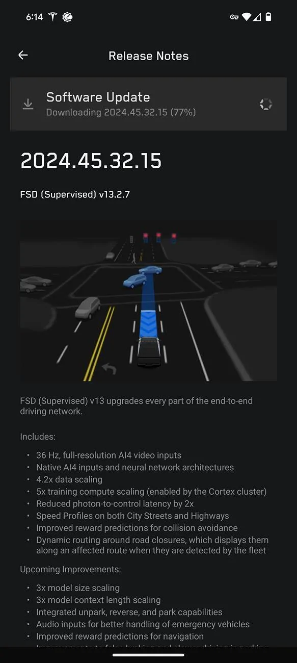 Tesla Cybertruck 2024.45.32.15 (FSD v13.2.7) Update Installed 1000009809
