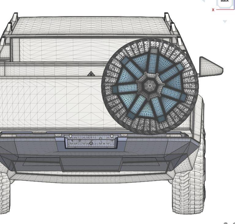 Tesla Cybertruck How I Carry a Spare When Off-road Adventuring -- Mounted to Underside of Bed Rack Screenshot 2025-02-14 at 4.15.49 PM