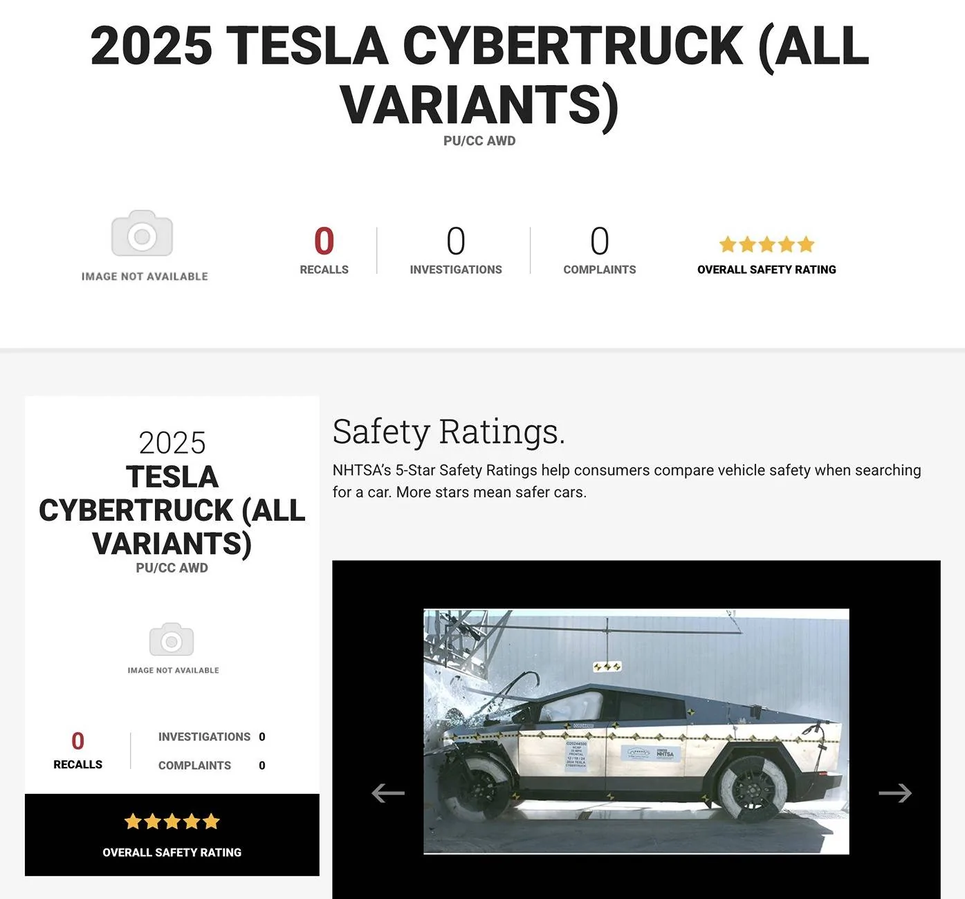 Tesla Cybertruck Cybertruck gets FIVE STAR safety rating from NHTSA ⭐️⭐️⭐️⭐️⭐️ GkGlGbzXAAAuTnH