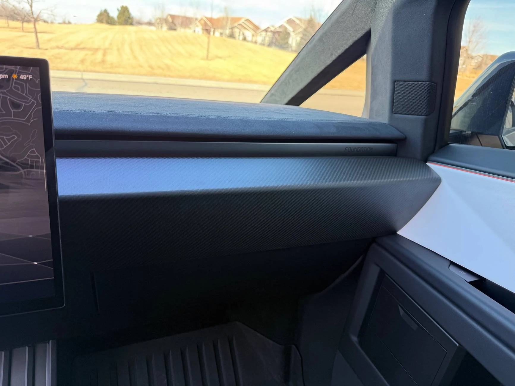 Tesla Cybertruck RPM Tesla Matte Carbon Fiber Lower Dash installed IMG_0223