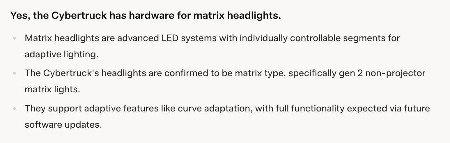 Tesla Cybertruck [UPDATE: Turned out to be false 😔]: Matrix Adaptive Headlights coming to Cybertruck says Tesla VP of Vehicle Engineering Screenshot 2025-02-23 at 10.49.20