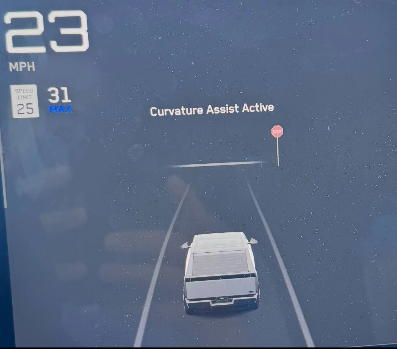 Tesla Cybertruck Curvature Assist Active FSD 13.2.8 IMG_1623