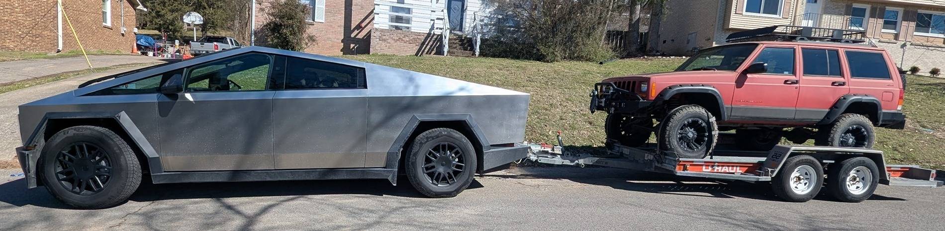 Tesla Cybertruck Towed a Jeep XJ from TN to OH -- 50% range remaining while averaging 748Wh/m consumption PXL_20250223_164938850