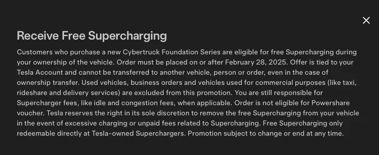 Tesla Cybertruck Free Lifetime Supercharging for Foundation Series is BACK Screenshot 2025-03-01 at 6.11.29 AM