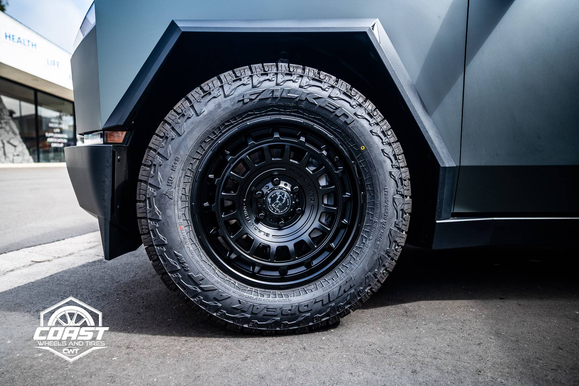 Tesla Cybertruck Simple and quick Cybertruck build: Satin Midnight Moss Wrap, 20" Black Rhino AWOL _DSC5499
