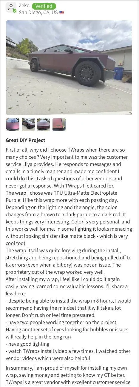 Tesla Cybertruck DIY Showcase: Ultra-Matte Electroplate Purple PPF Wrap by TWRAPS Screenshot 2025-03-03 at 2.35.54 PM