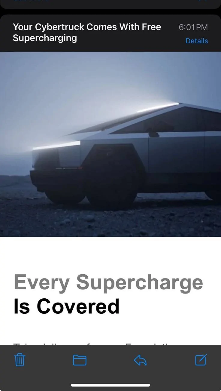 Tesla Cybertruck Lies about Free Supercharging, hitting your inbox IMG_5482