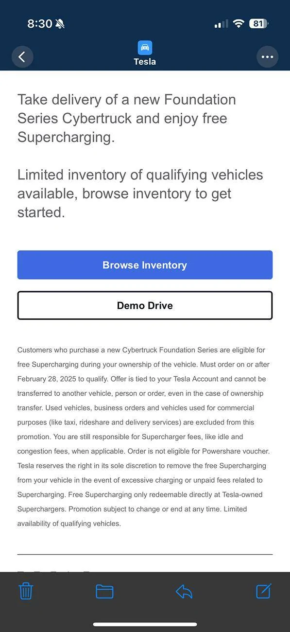 Tesla Cybertruck Lies about Free Supercharging, hitting your inbox IMG_5483