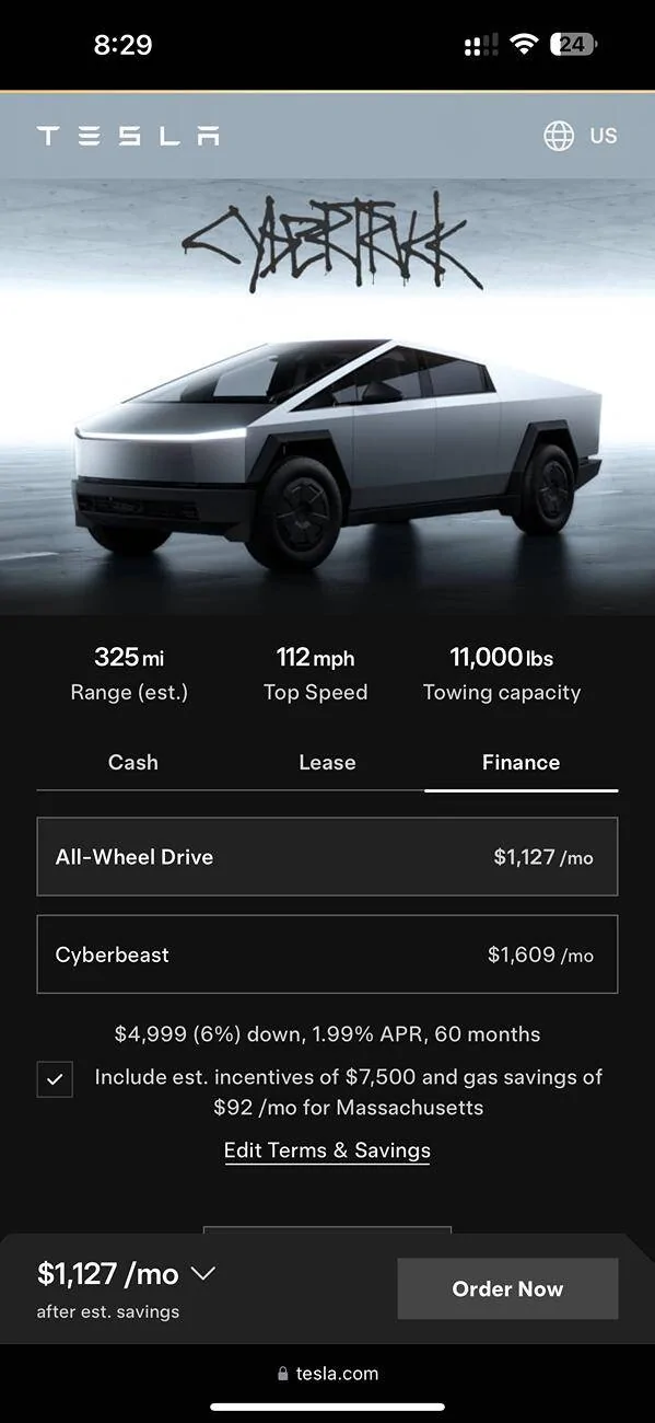 Tesla Cybertruck All Cybertrucks now 1.99% APR financing, 60 months (including Foundation Series) IMG_4711