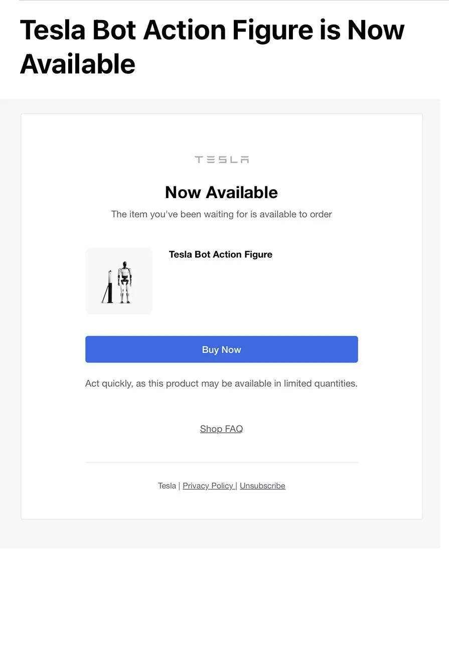 Tesla Cybertruck Tesla-Bot action figure back in stock IMG_9783