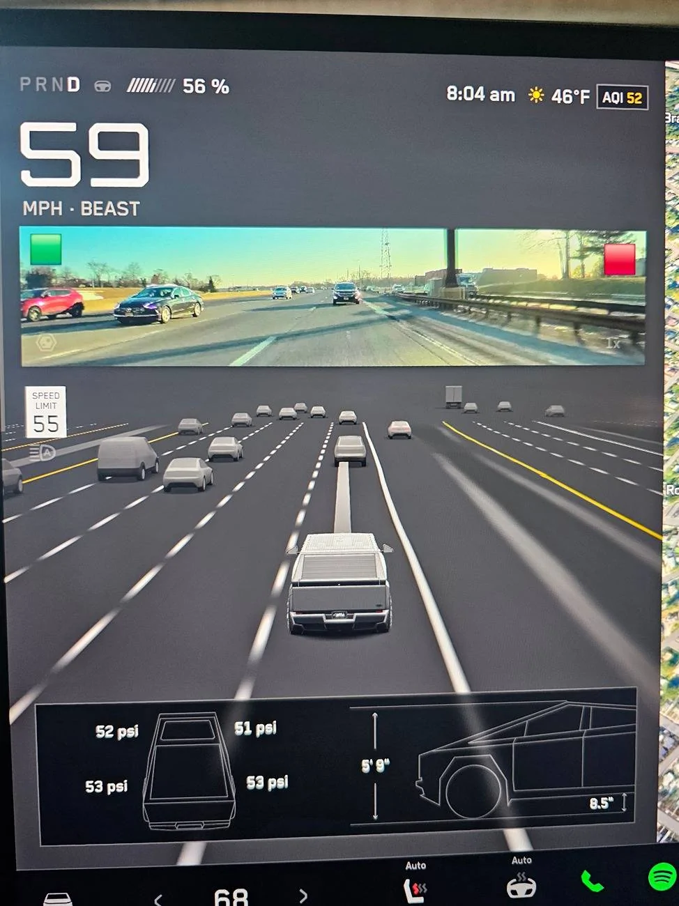 Tesla Cybertruck On Screen Review Mirror Blind Spot Enhancement? 20250311_080453~2