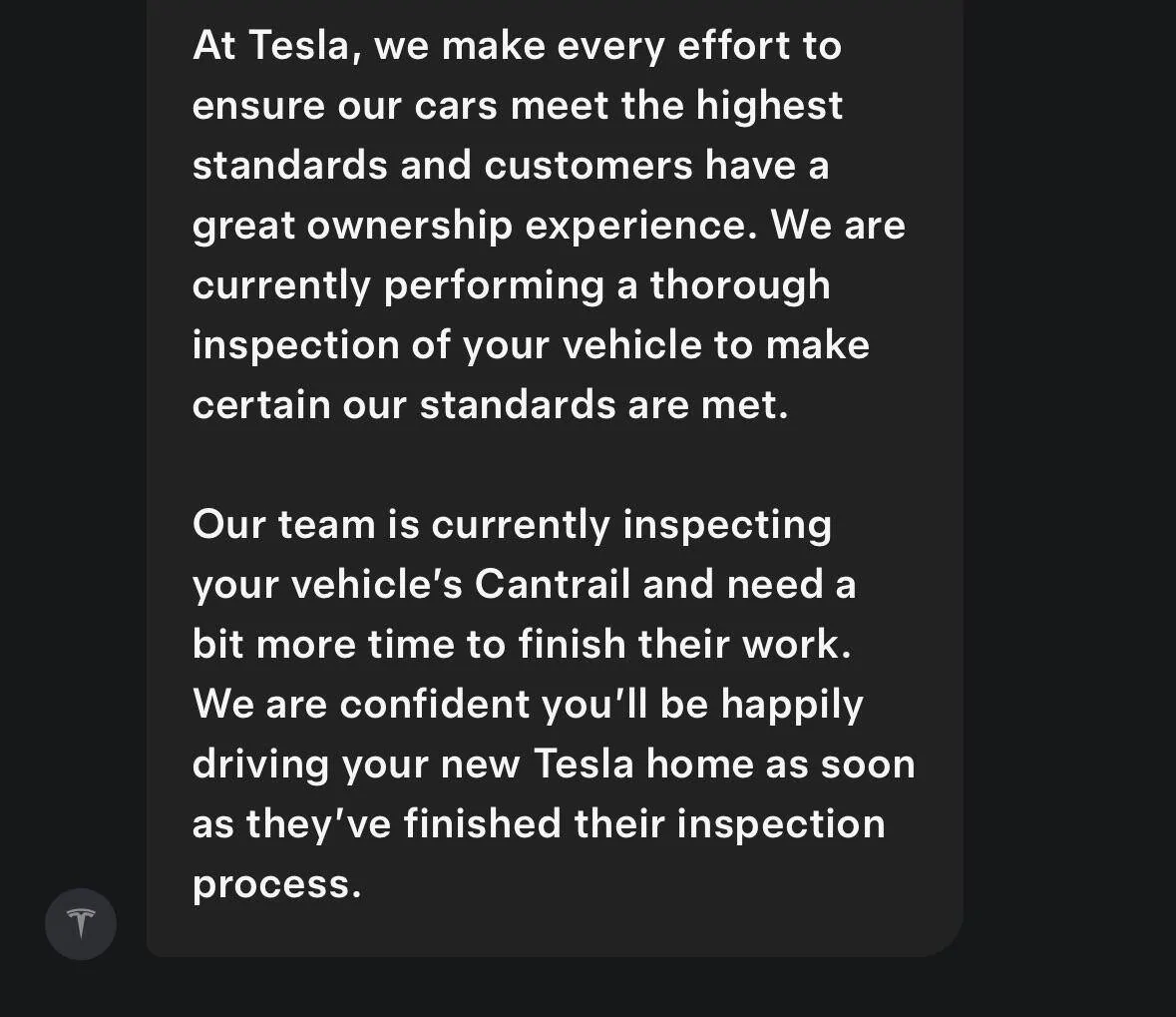 Tesla Cybertruck delayed delivery due to inspection? 1742227615206-o3