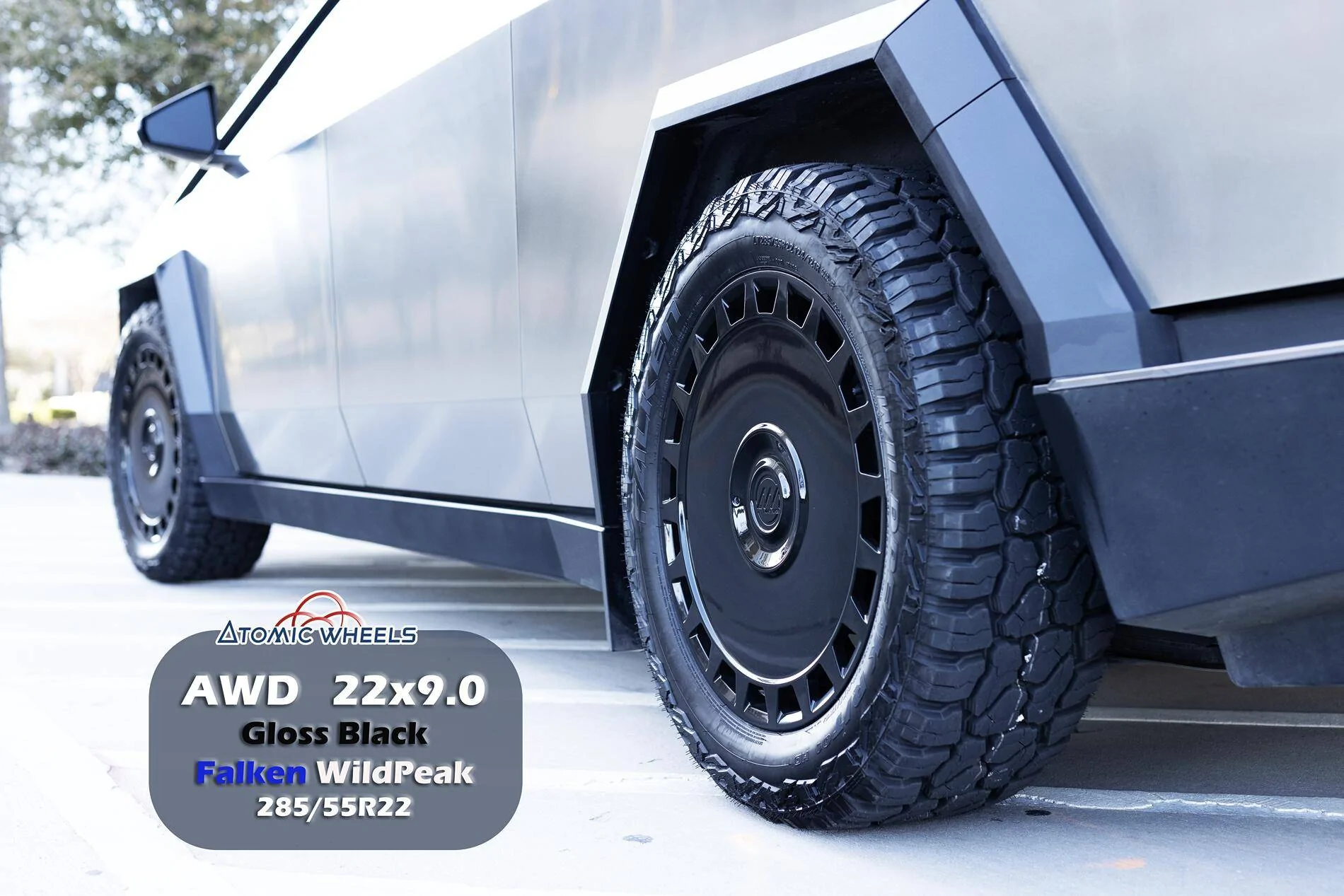 Tesla Cybertruck Atomic Wheels: Style AWD for Cybertruck! 20"-24" Sizes AWD22_CT_GlossBlack_Stam