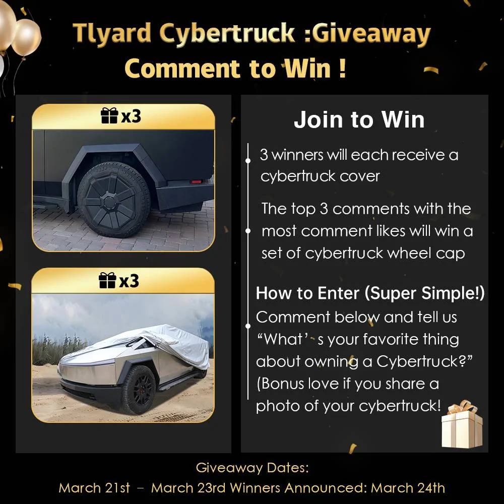 Tesla Cybertruck 🚀 𝐓𝐥𝐲𝐚𝐫𝐝 𝐂𝐲𝐛𝐞𝐫𝐭𝐫𝐮𝐜𝐤 𝐆𝐢𝐯𝐞𝐚𝐰𝐚𝐲: 𝐂𝐨𝐦𝐦𝐞𝐧𝐭 𝐭𝐨 𝐖𝐢𝐧 𝐰𝐡𝐞𝐞𝐥 𝐜𝐚𝐩 𝐚𝐧𝐝 𝐜𝐲𝐛𝐞𝐫𝐭𝐫𝐮𝐜𝐤 𝐜𝐨𝐯𝐞𝐫! 🚀 1