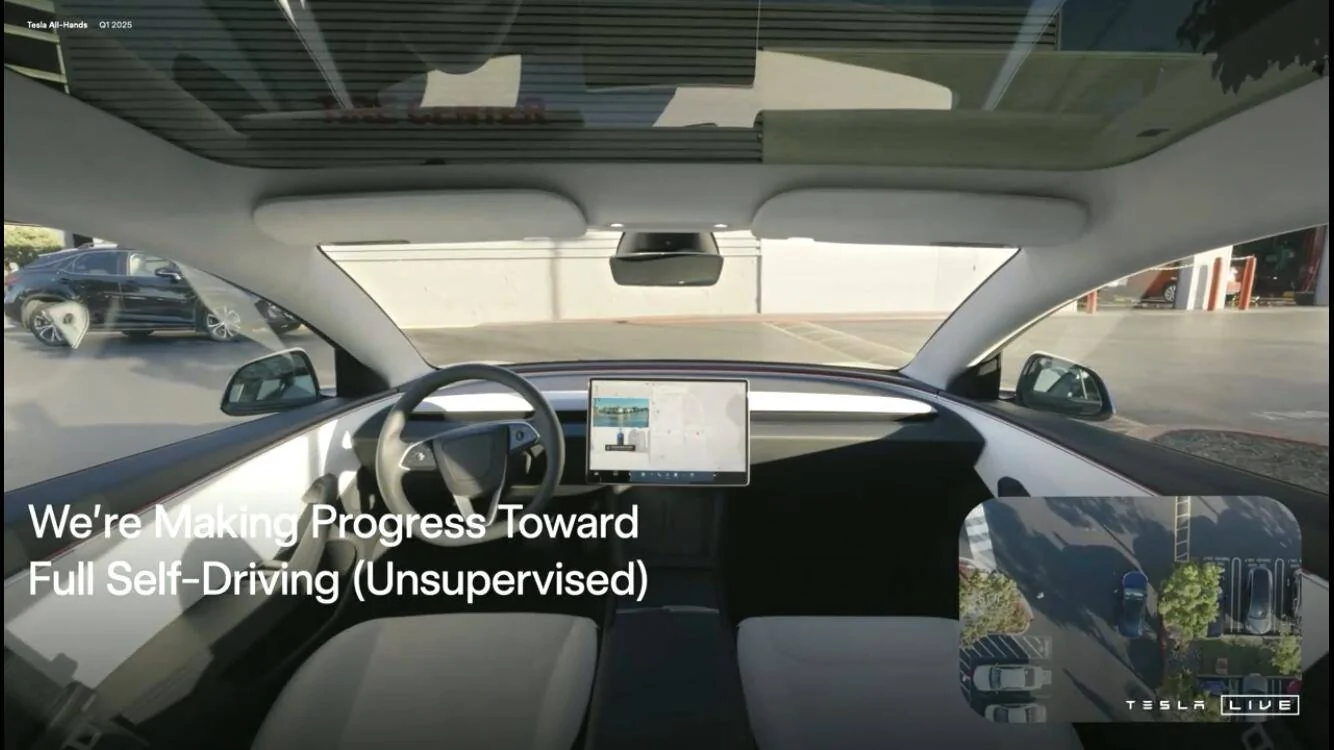 Tesla Cybertruck FSD Unsupervised (2025?) -- shown in Tesla all-hands livestream last night IMG_1024